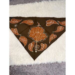 Vintage Caribelle Batik Cotton Head Scarf Brown and White Tropical Print